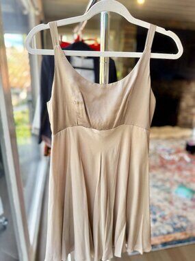 Vintage ODESSA Champagne Satin Slip Mini Dress | Size 2 | Tie Waist | 90s Y2K